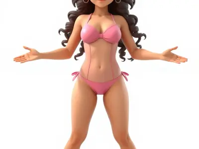 Tropical Bikini Girl Rigged and Animated D Model Low-poly 3D model