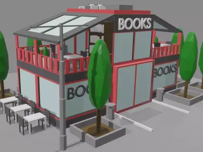 Bookstore building and decorations Free low-poly 3D model