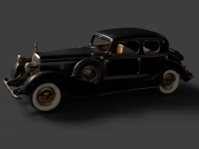 Black vintage car   Low-poly 3D model