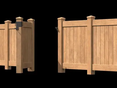 Wooden Fence set PBR 09 Low-poly 3D model