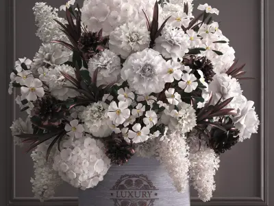 Bouquet white of flowers in a gift box 3D model