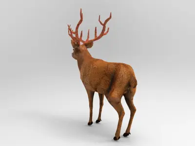 Red Game ready low poly deer model  Low-poly 3D model