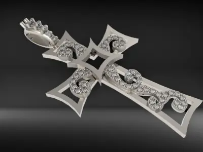 Scroll Design Diamond Cross Pendant  3D print model