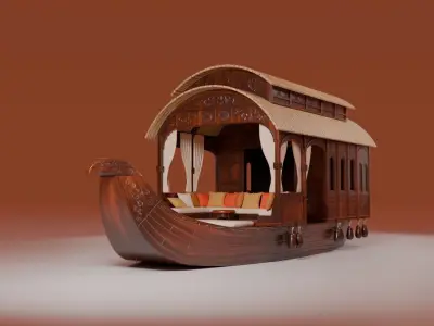 Cruising Houseboat Low-poly 3D model