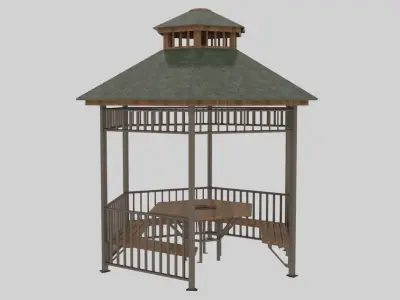 Iron Wood Garden Pergola - Gazebo 06 Low-poly 3D model