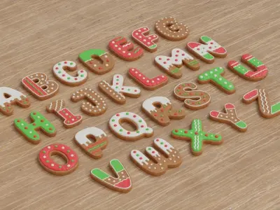 Gingerbread Christmas Cookie Alphabet Set 1 3D model