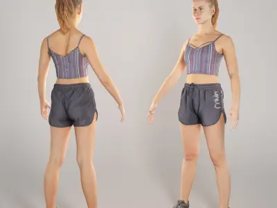 Athletic young woman with ponytail in A-pose 317 Low-poly 3D model