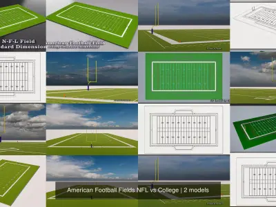 American Football Fields NFL vs College 3D Model Pack