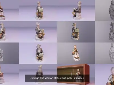 Old man and woman statue high-poly 3D Model Collection