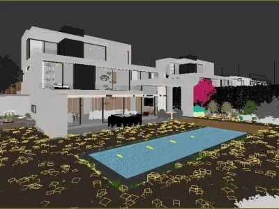 Modern Luxury Single-Family House with Pool 3D Scene  3D model