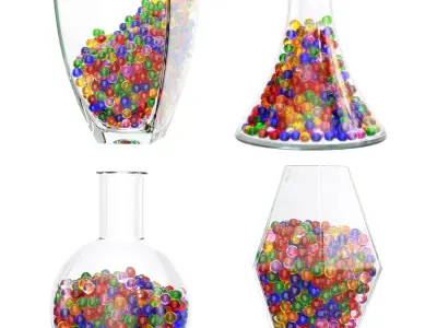 Glass vases with balls 3D model