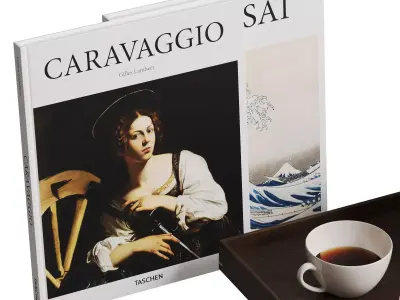 Decorative Set With Teapot and Art Books 3D model