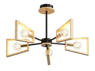 sherlas modern chandelier with four lights and wooden frame 3D model