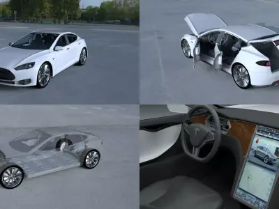 Tesla Model S with chassis interior HDRI 3D model