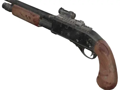 Detailed Old Shotgun Rig  Low-poly 3D model