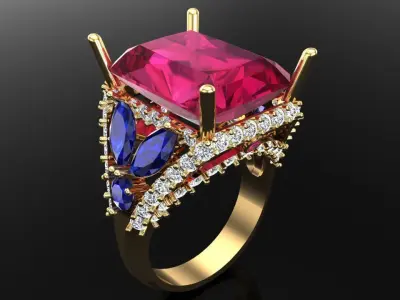 Gemstone rings - Rectangular stone ring - Diamond rings -  N3887 3D print model
