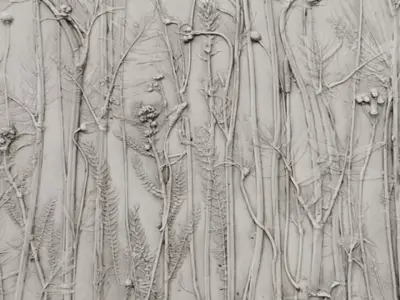 Rectangular Plaster Relief Panel Floral Wall Decor 3D model