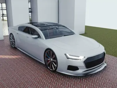 BLENDER EEVEE Brandless Extended Wheelbase 4 door sedan Low-poly 3D model