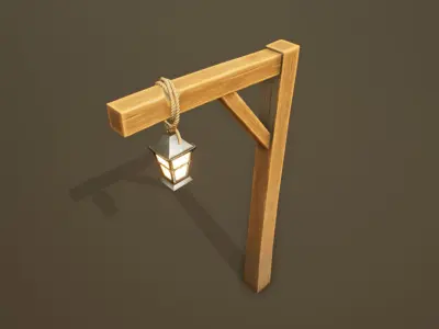 Stylized Western Lamp Post Low-poly 3D model