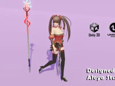 Anime Female Magical Fantasy - Ready to Unity - Unreal Engine Low-poly 3D model