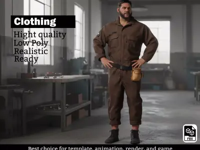 Male Workshop Jumpsuit Boots Low-poly 3D model