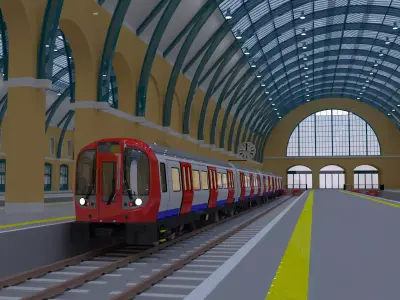Kings Cross station with metro train 3D model