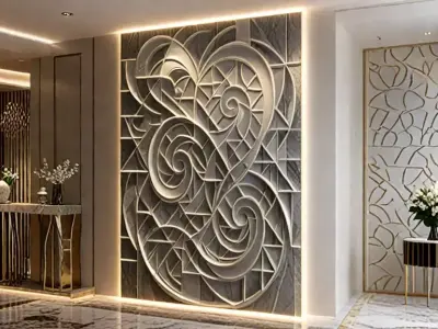 Modern Relief Wall Mural Decor CNC 3D Print 02 3D model