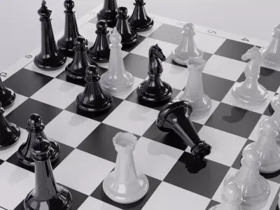 Chess board with pieces 3D model