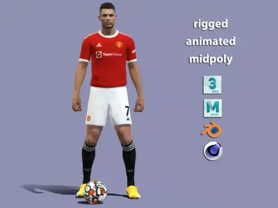 3D Rigged Cristiano Ronaldo Manchester United Low-poly 3D model