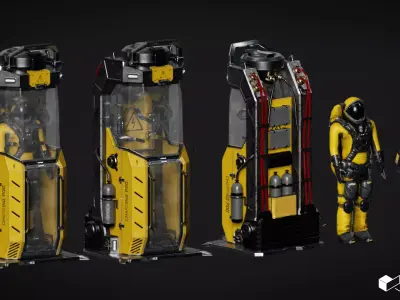  Sci-Fi Space Engineer with Containment Unit Low-poly 3D model