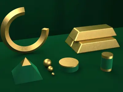 Gold Set three silver bars stacked 3D model