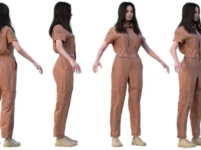 Woman in Overall 1 - Modular - Rigged Low-poly 3D model