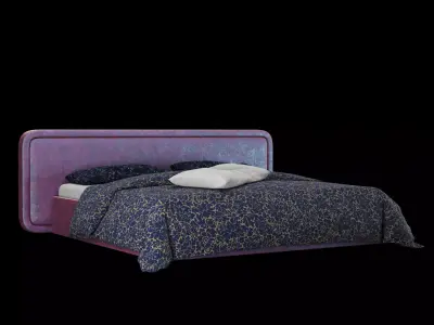 Bed with pillows and blanket 027 3D model