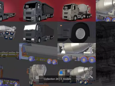 Generic Heavy Truck - Cement Mixer - Construction - Flat Bed 3D Model Collection