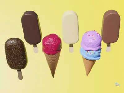 6 Realistic 3D Ice Cream Models Game and 3D Printing Ready Low-poly 3D model