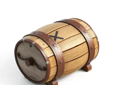 Stylized Wooden Barrel Treasure Chest Low-poly 3D model