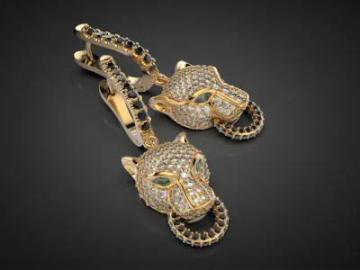 Panther gemstone earrings V2 E36 3D print model