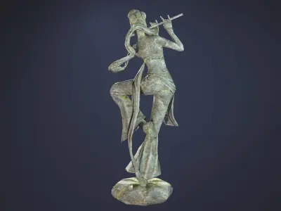 Chinese-Dancing-Girl-Statue woman playing flute Low-poly 3D model