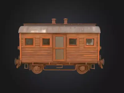 Abandoned Wooden Train Carriage Low-poly 3D model