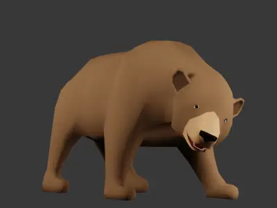 Low poly Grizzly Bear Rigged 3D model Low-poly 3D model