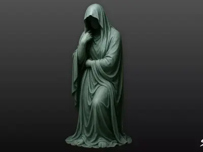 Ghost Statue Seated Contemplation Low-poly 3D model