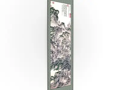 Chinese Hanging Scroll Brush Painting - Chinese Mountain Scenery Low-poly 3D model