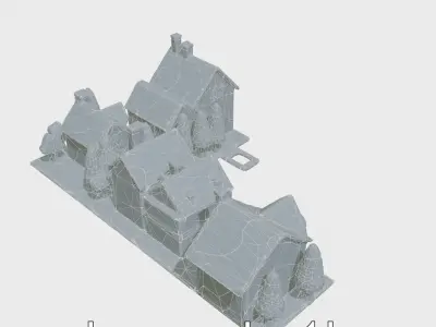 Miniature Toy Townhouses with Pink Roofs and Blue Facades Low-poly 3D model