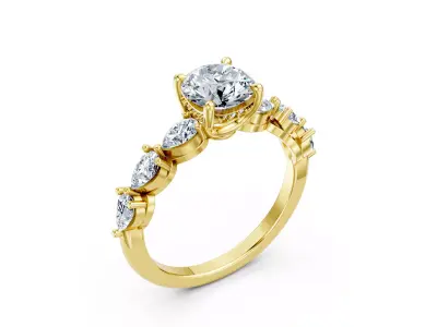 Luxury Multi Stone Solitaire Diamond Ring 3DM File 3D print model