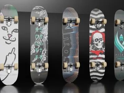 5 Skateboard Pack Low-poly 3D model