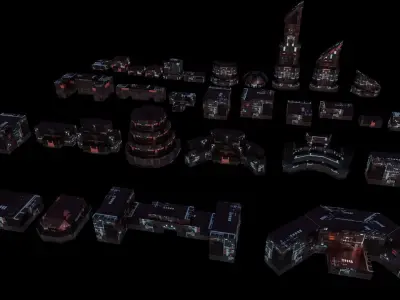 Sci Fi Space Colony Pack Modular 8k PBR 1512 Buildings Low-poly 3D model
