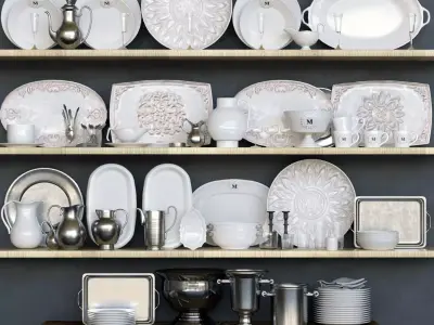 Service dishes on shelf 3D model