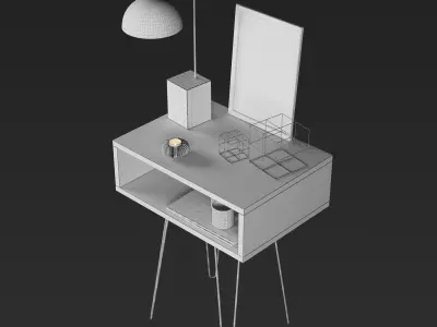 Birch playwood nightstand with accessories 3D model