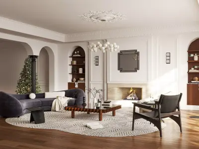 French Eclectic Vintage Living Room 3D model  3D model