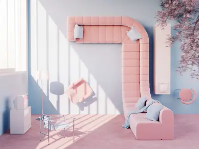 Pink Interior Project -  livingroom   Cinema4d and Corona 3D model